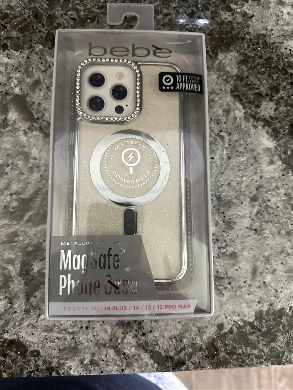 bebe Glitter MagSafe Phone Case with Rhinestone Camera Frame - Clear/Gold